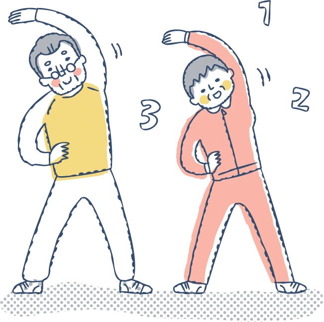 体操をする利用者2人のイラスト